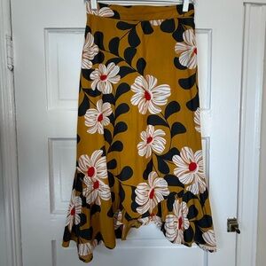 Eva Franco Mustard Floral Midi Skirt with Cream and Black Flowers